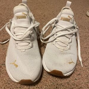 PUMA White and Gold Sneakers